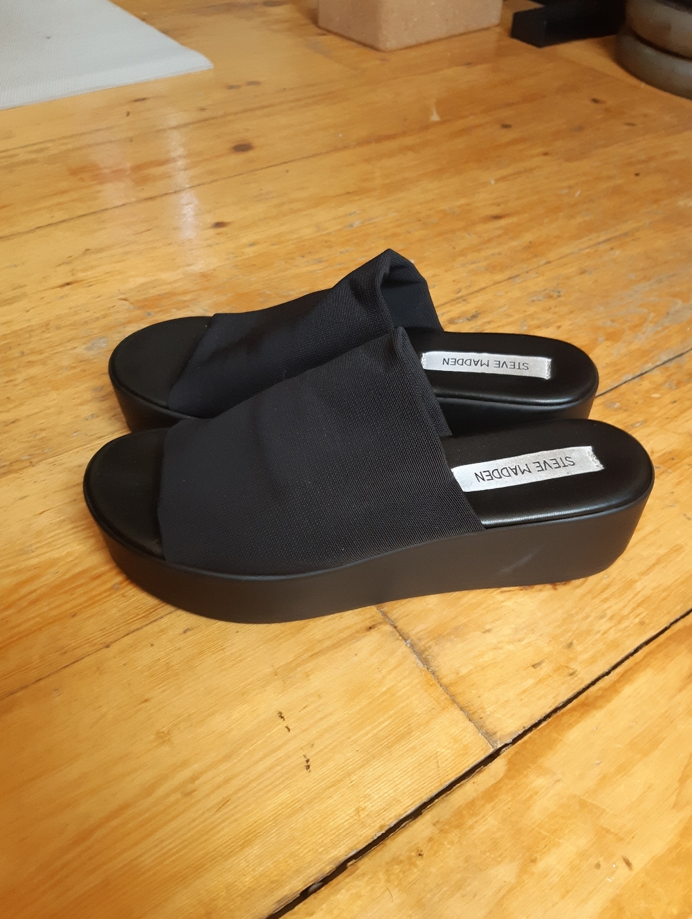 Steve Madden Black Platform Slide Mules
